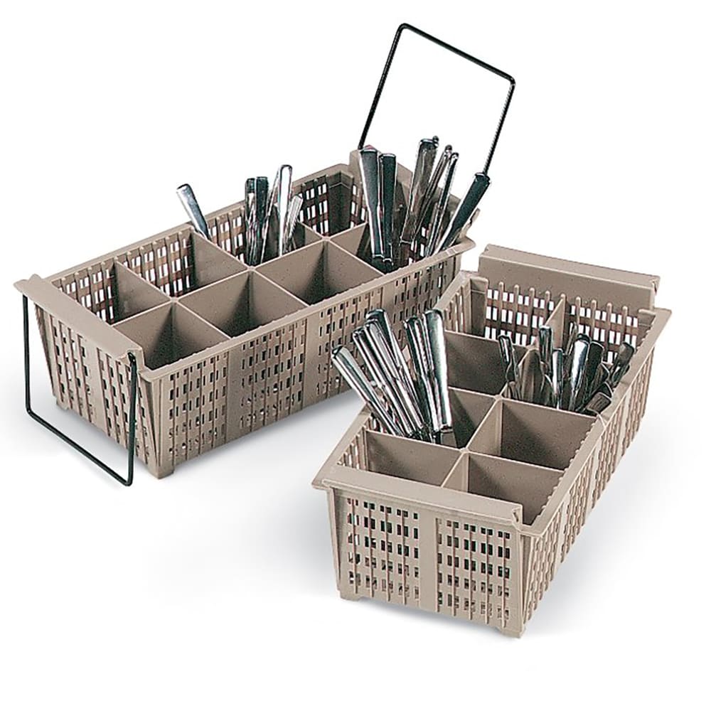 175-1372 Flatware Basket - 8 Compartment, Handles, 16 7/8x8 1/8x5 7/8", Beige