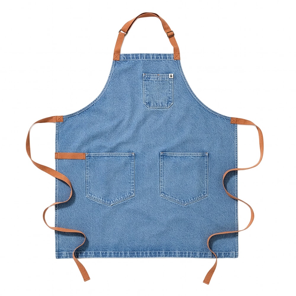 603-HB001614 Cross Back Bib Apron - 33" x 30", Cotton, Cedar Blue Denim