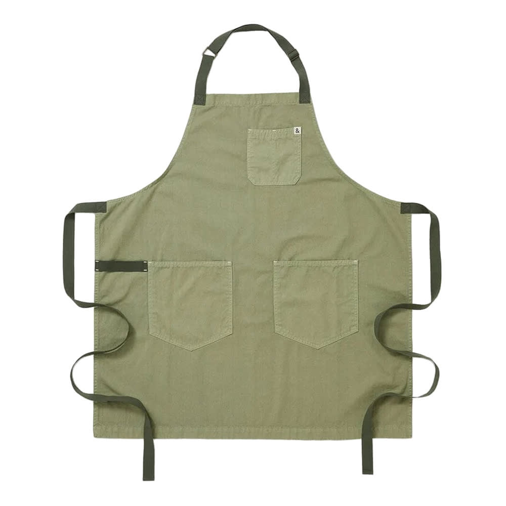 603-HB001794 Full Length Bib Apron w/ (3) Pockets - 33" x 30", Cotton, Matcha Green