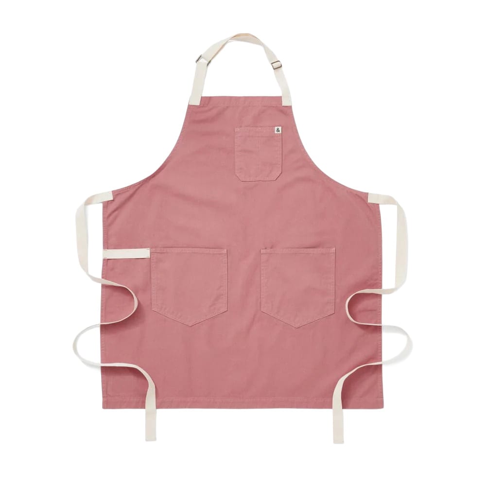 603-HB003315 Full Length Bib Apron w/ (3) Pockets - 33" x 30", Cotton, Rhubarb