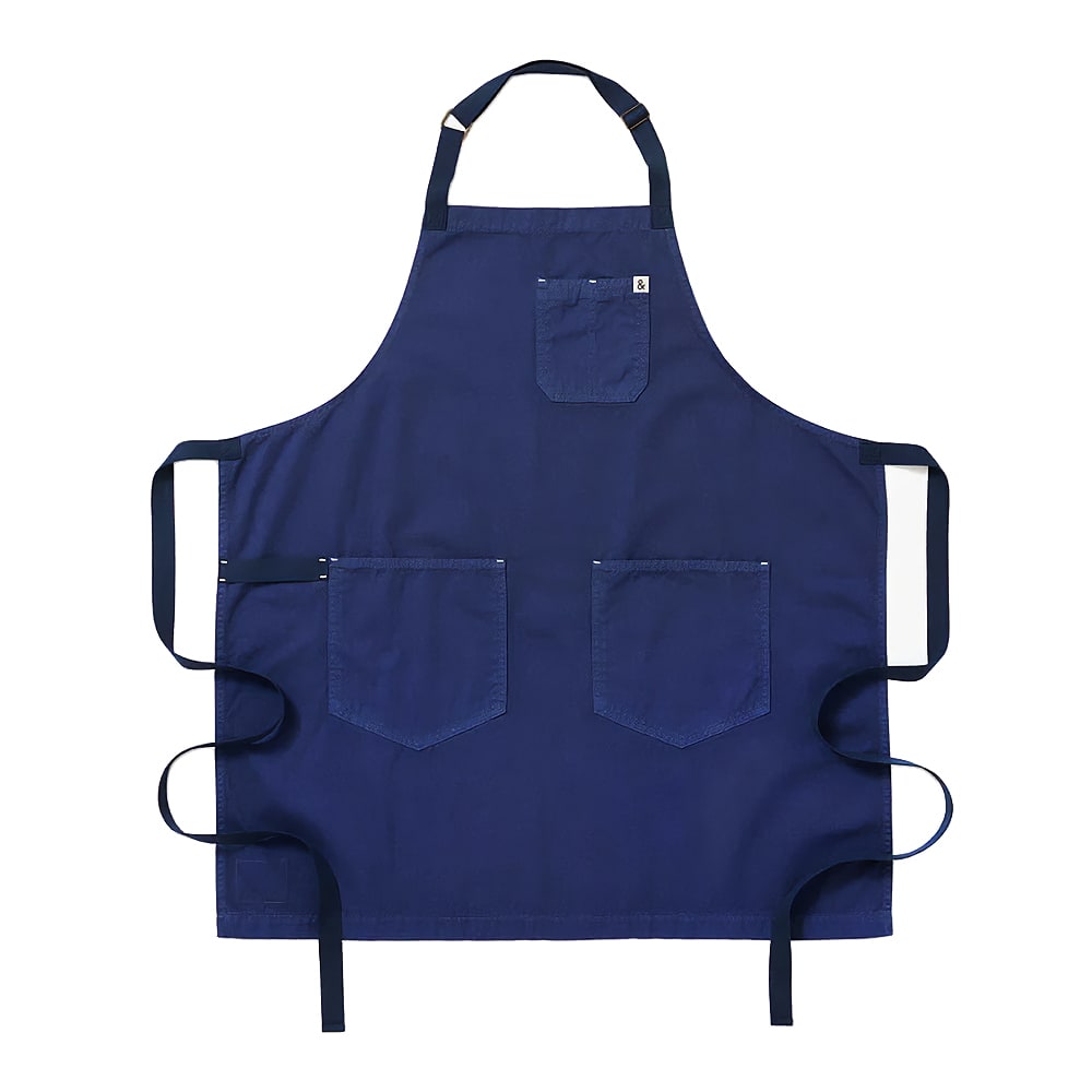 603-HB001793 Full Length Bib Apron w/ (3) Pockets - 33" x 30", Cotton, French Blue