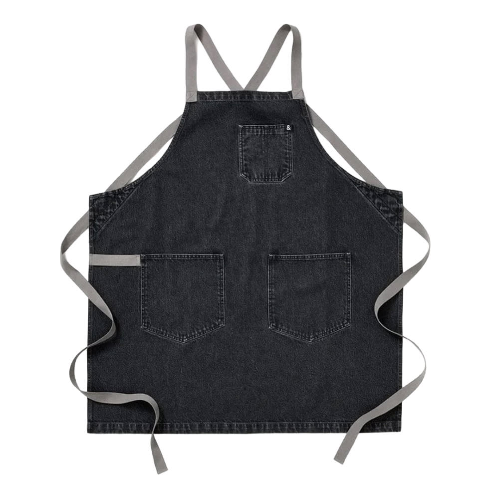 603-HB001621 Cross Back Bib Apron - 33" x 30", Cotton, Oyster Gray Denim