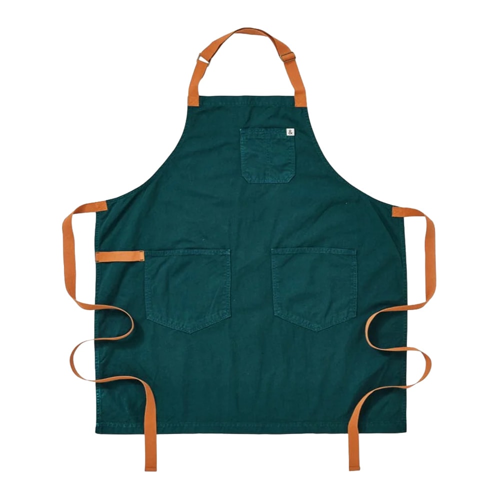 603-HB002945 Full Length Bib Apron w/ (3) Pockets - 33" x 30", Cotton, Seaweed Green