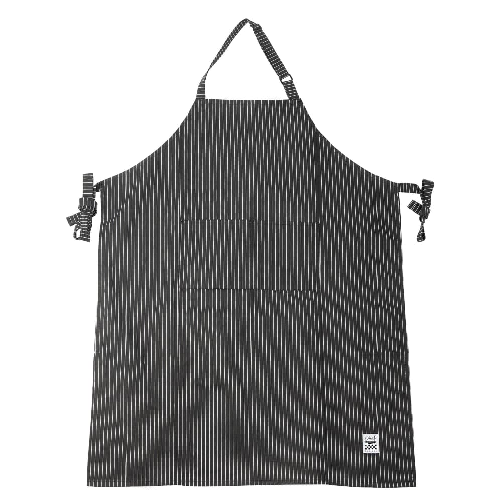 094-619BAWS Cotton Pinstripe Bib Apron, 29 x 38", White / Black