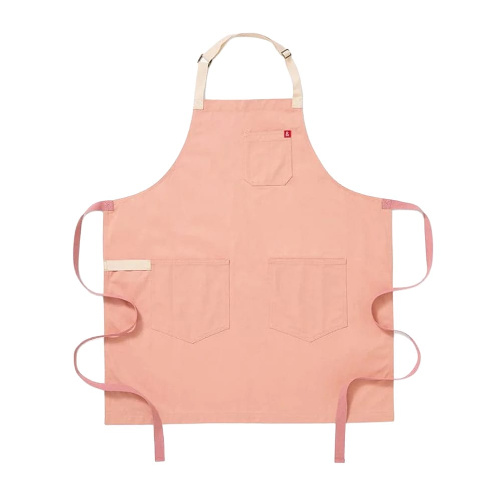 603-HB001540 Full Length Bib Apron w/ (3) Pockets - 33" x 30", Cotton, Rose Pink