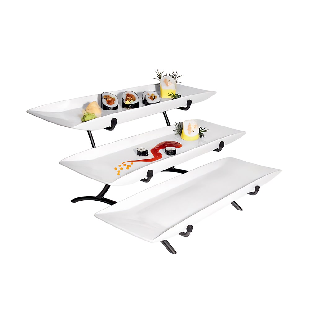 151-PP103313 3 Step Rectangular Platter Display - 23x18x12", Porcelain, Black