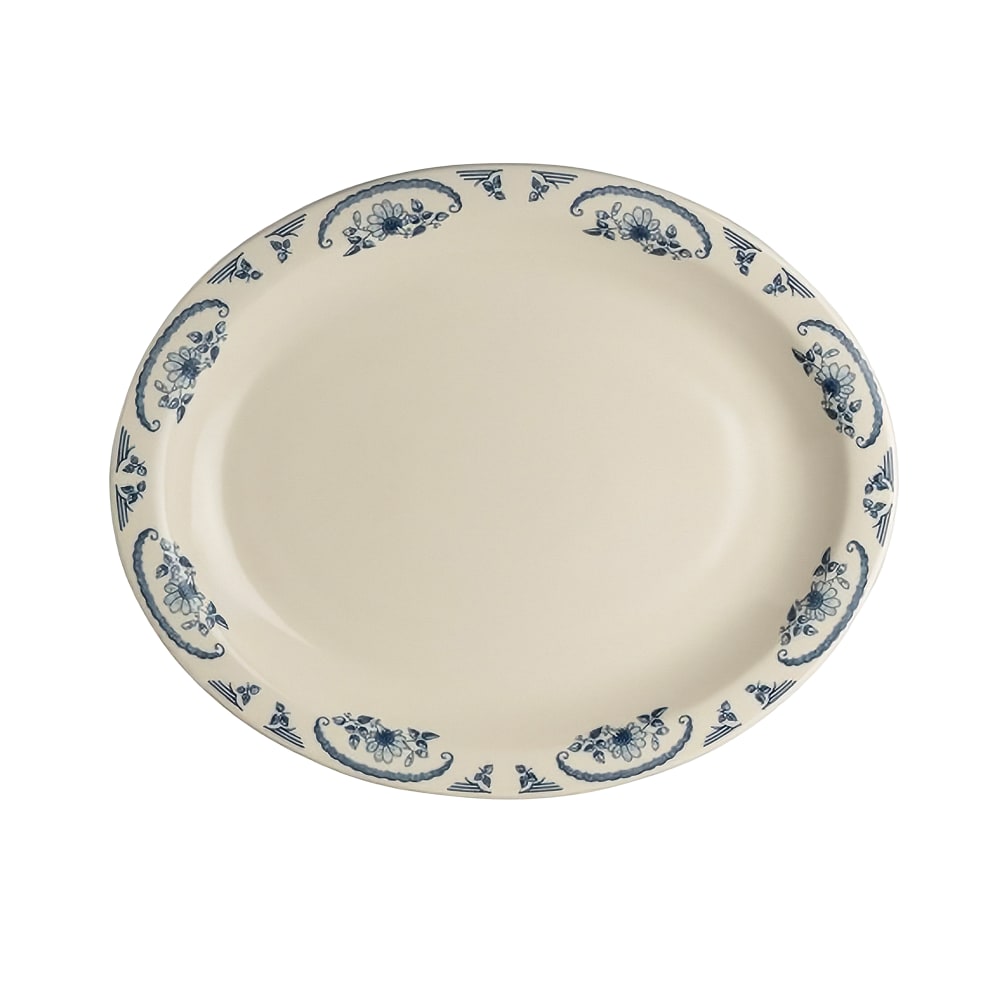 706-HL2615035 13 3/4" x 11 1/4" Oval American Rose Platter - China, Blue