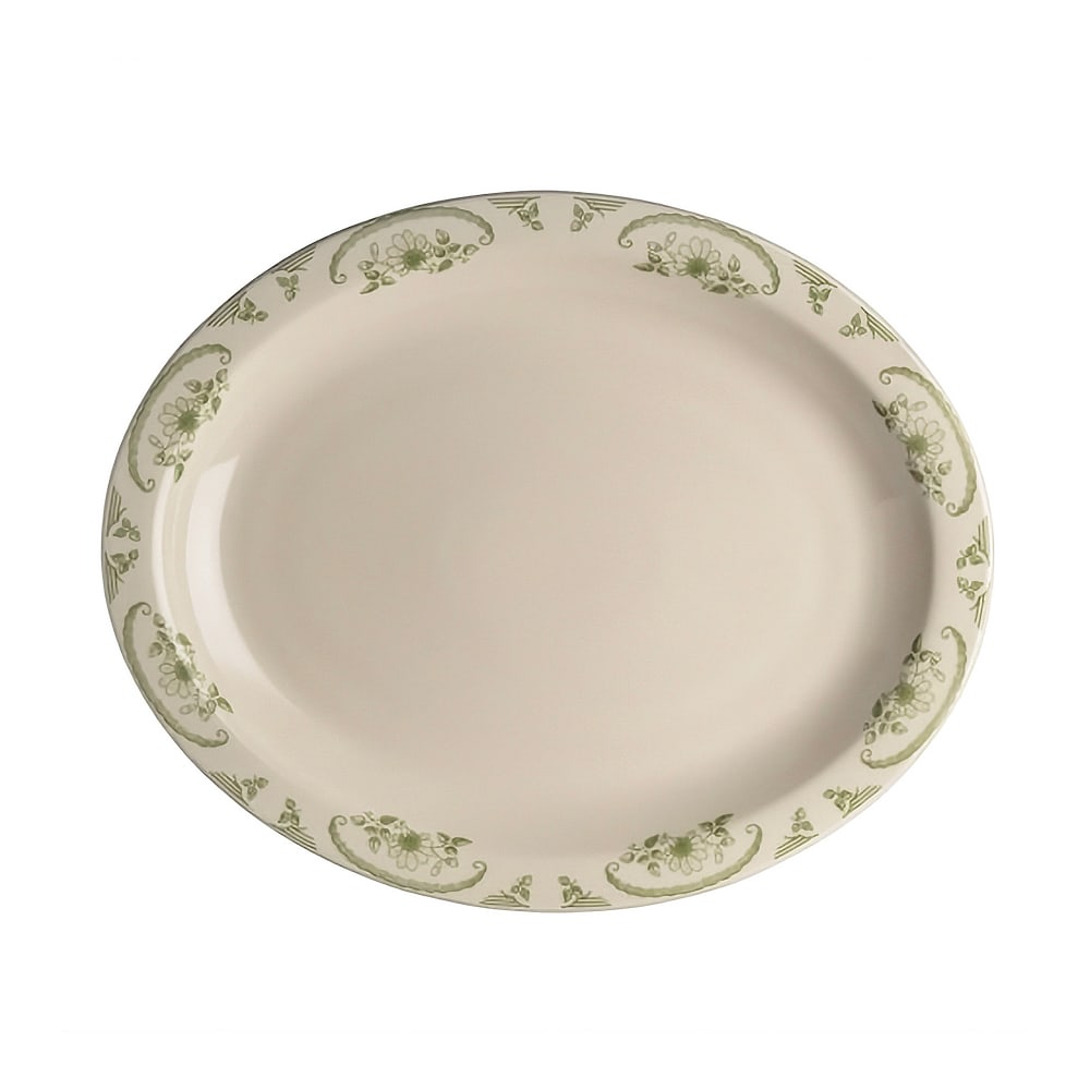 706-HL2619885 13 3/4" x 11 1/4" Oval American Rose Platter - China, Moss