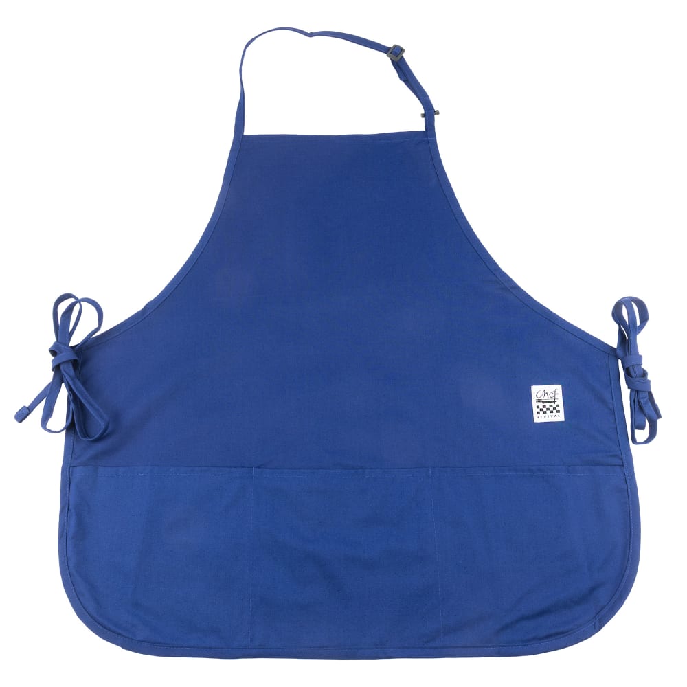 094-612BAFHRB Bib Apron - 27" x 28", Poly-Cotton, Royal Blue