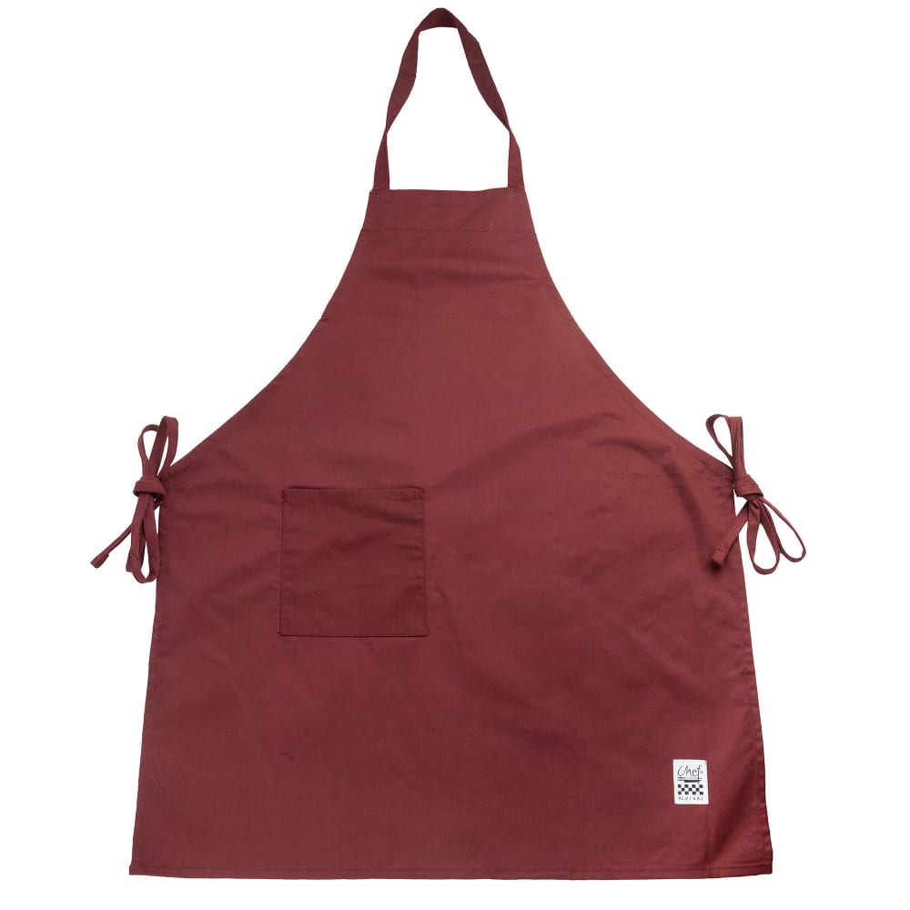 094-601BACBG Bib Apron - 34" x 28", Poly-Cotton, Burgundy