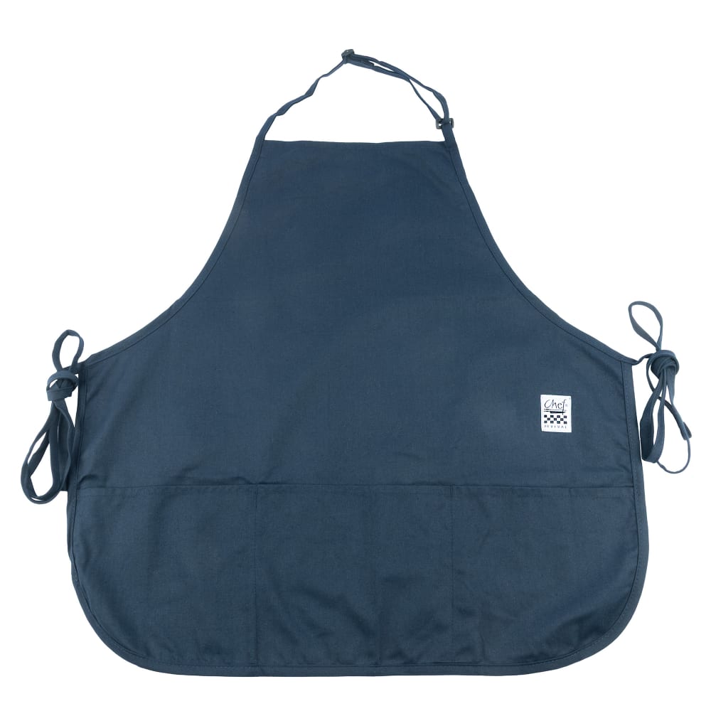 094-612BAFHNV Bib Apron - 27" x 28", Poly-Cotton, Navy Blue