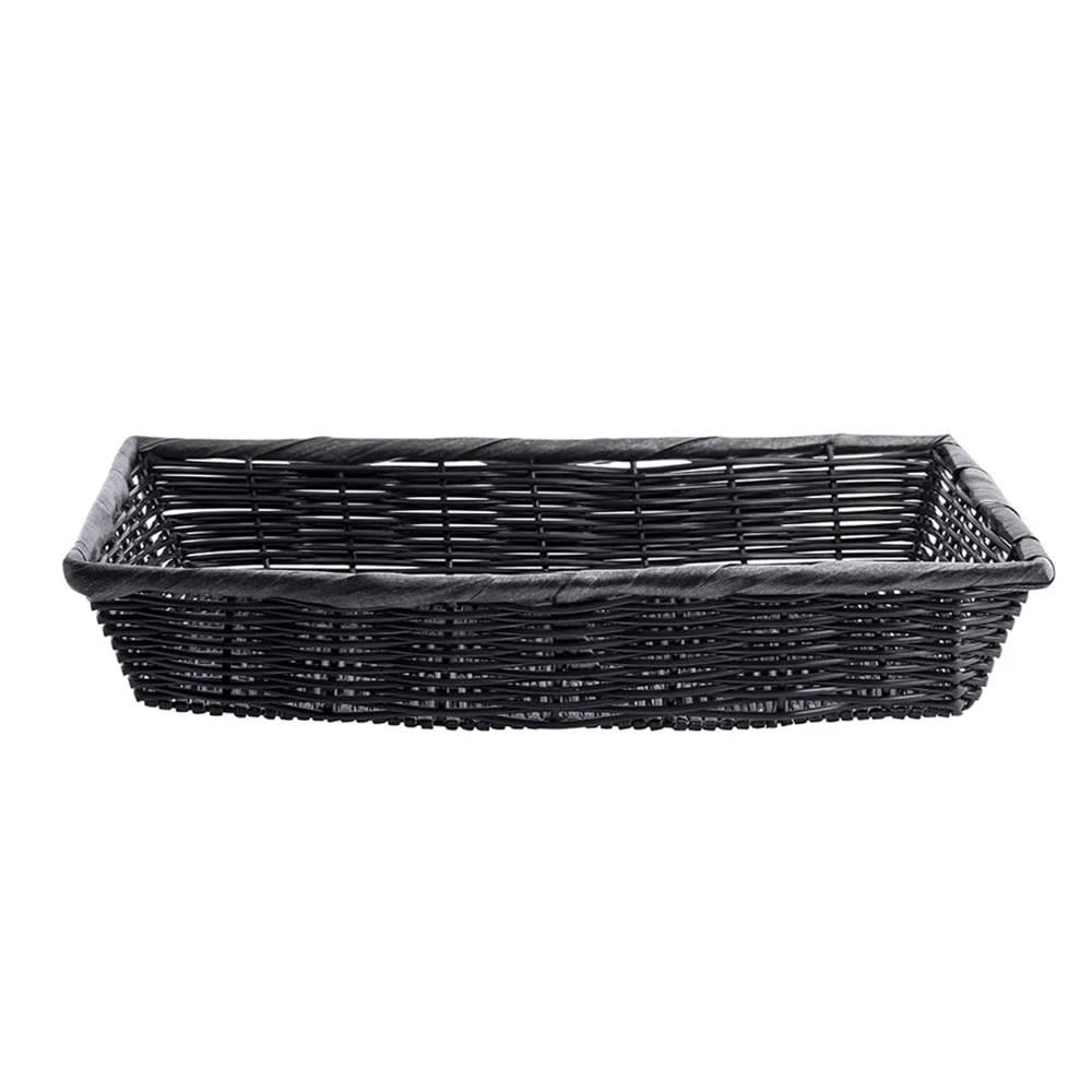 229-2489 Handwoven Rectangular Basket, 16 x 11 1/2 x 3", Poly, Black