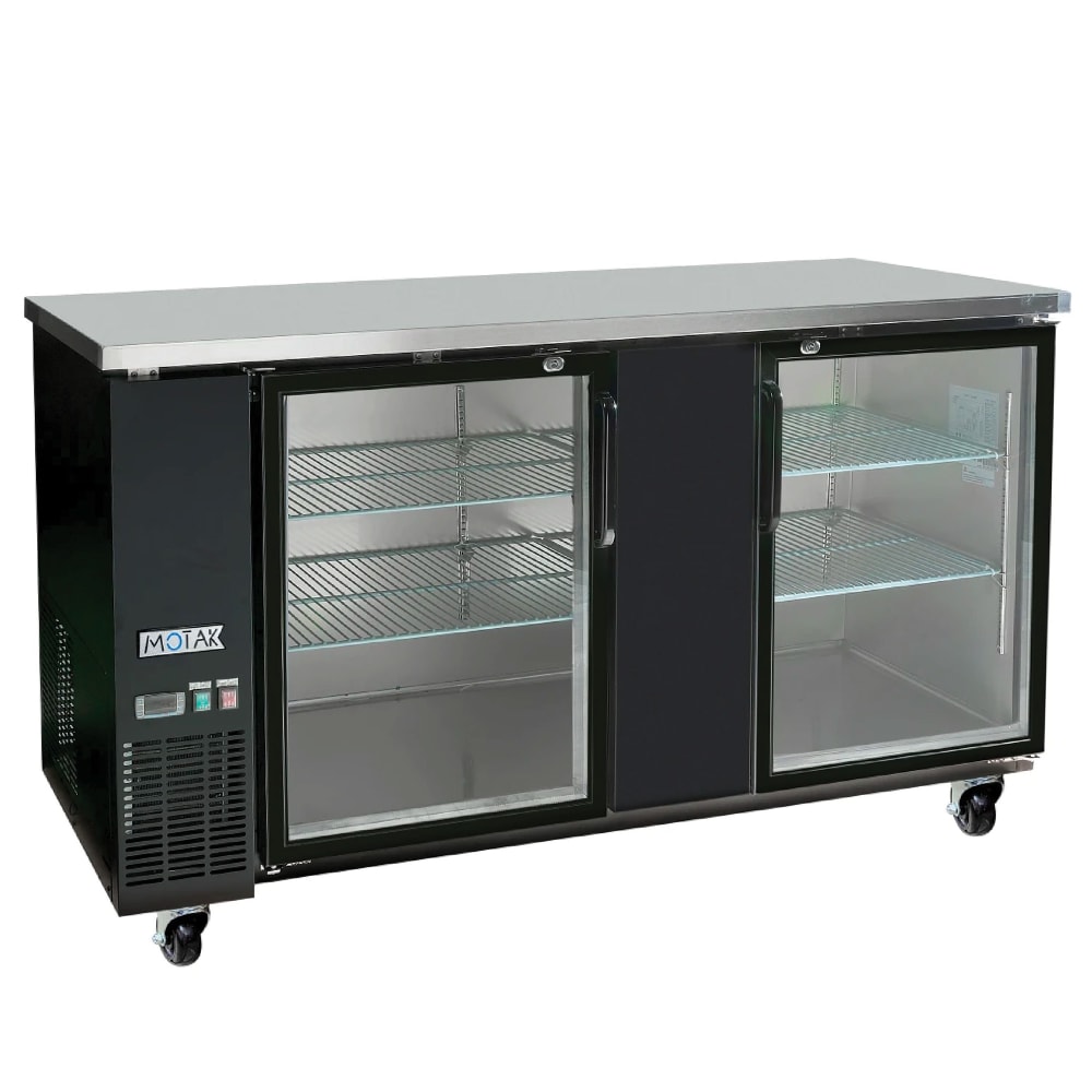 394-MBB2D70GA 69 1/8" Bar Refrigerator - 2 Swinging Glass Doors, Black, 115v