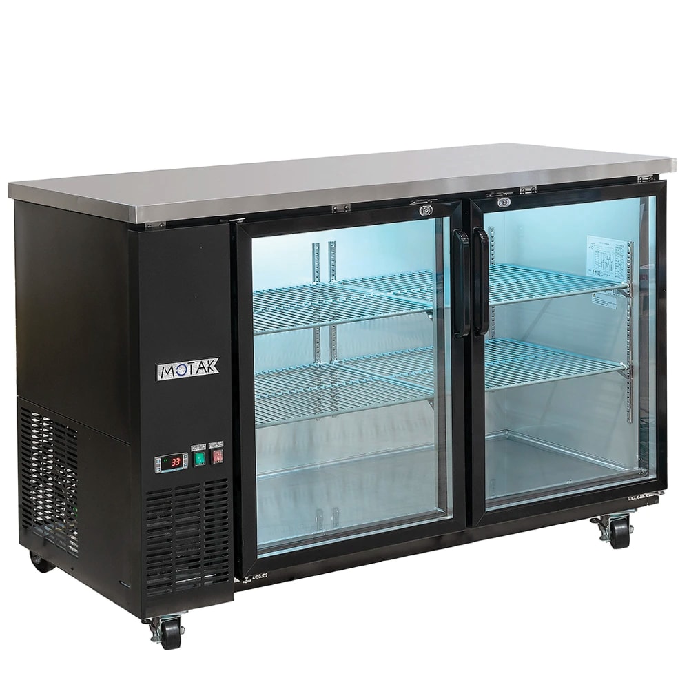 394-MBB2D60GA 58 7/8" Bar Refrigerator - 2 Swinging Glass Doors, Black, 115v