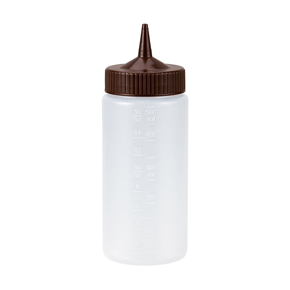 175-49161301 16 oz Squeeze Bottle Dispenser - Wide Mouth, Clear with Brown Cap
