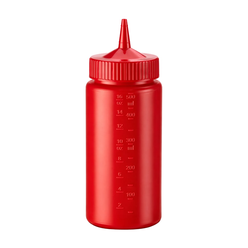 175-491602 16 oz Squeeze Bottle Dispenser - Wide Mouth, Red with Red Cap