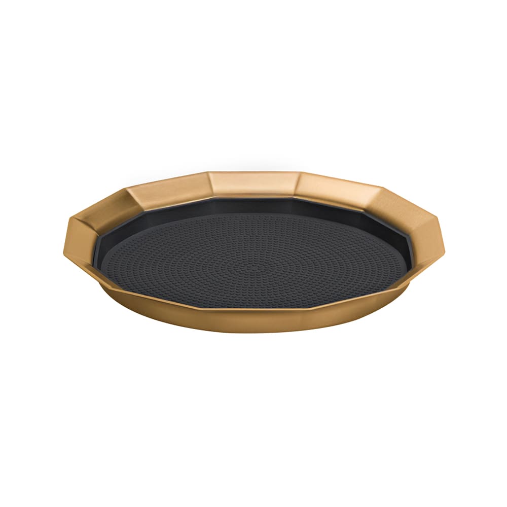 482-TRPN119RIBSVG 11" Round Serving Tray - Stainless Steel, Vintage Gold