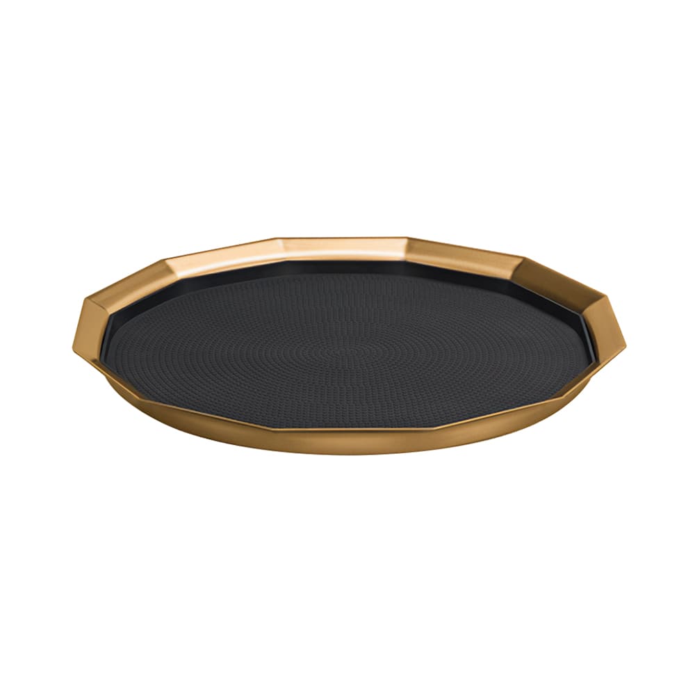 482-TRPN1614RIBSVG 16" Round Serving Tray - Stainless Steel, Vintage Gold