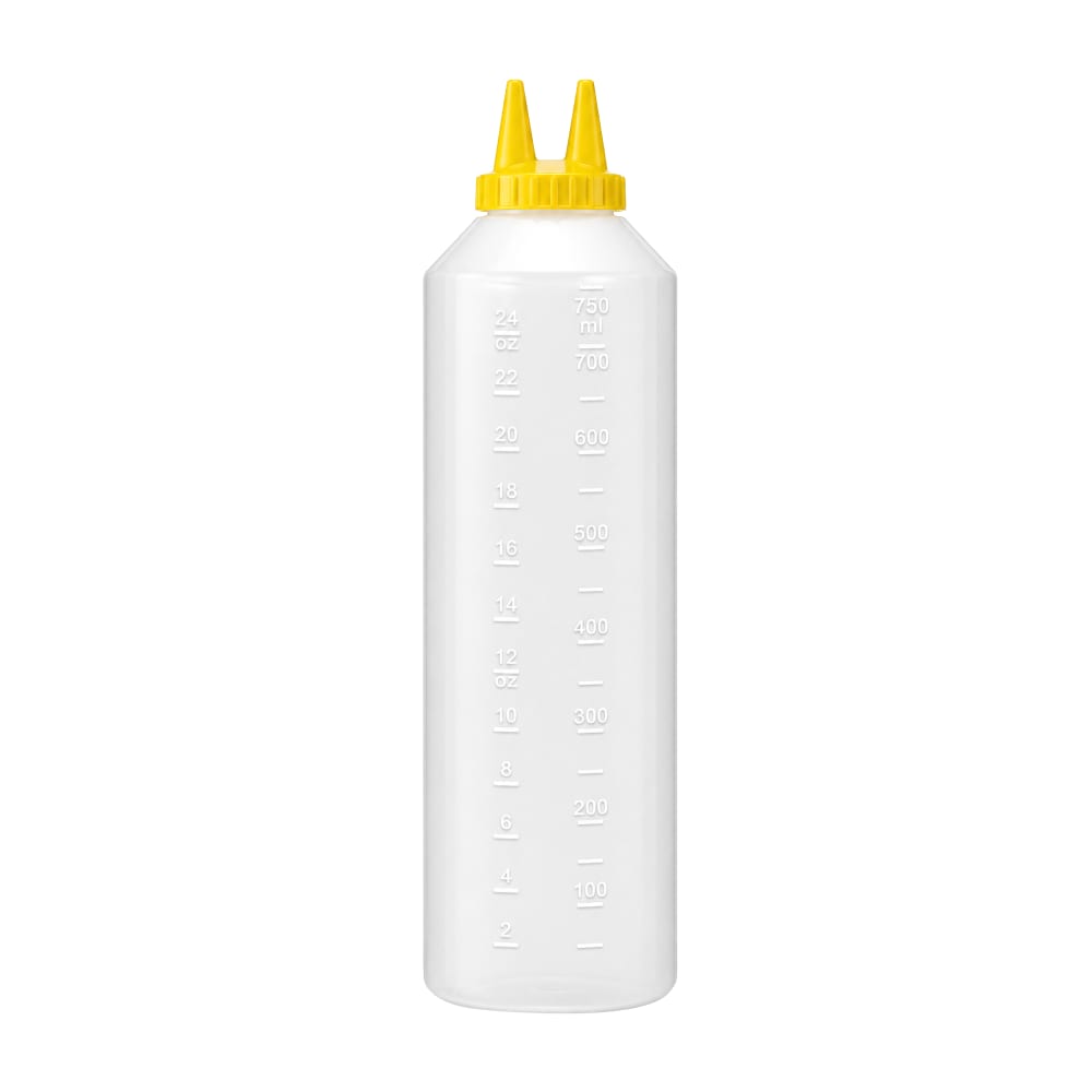 175-22241308 24 oz Twin Tip Squeeze Bottle - Clear with Yellow Cap