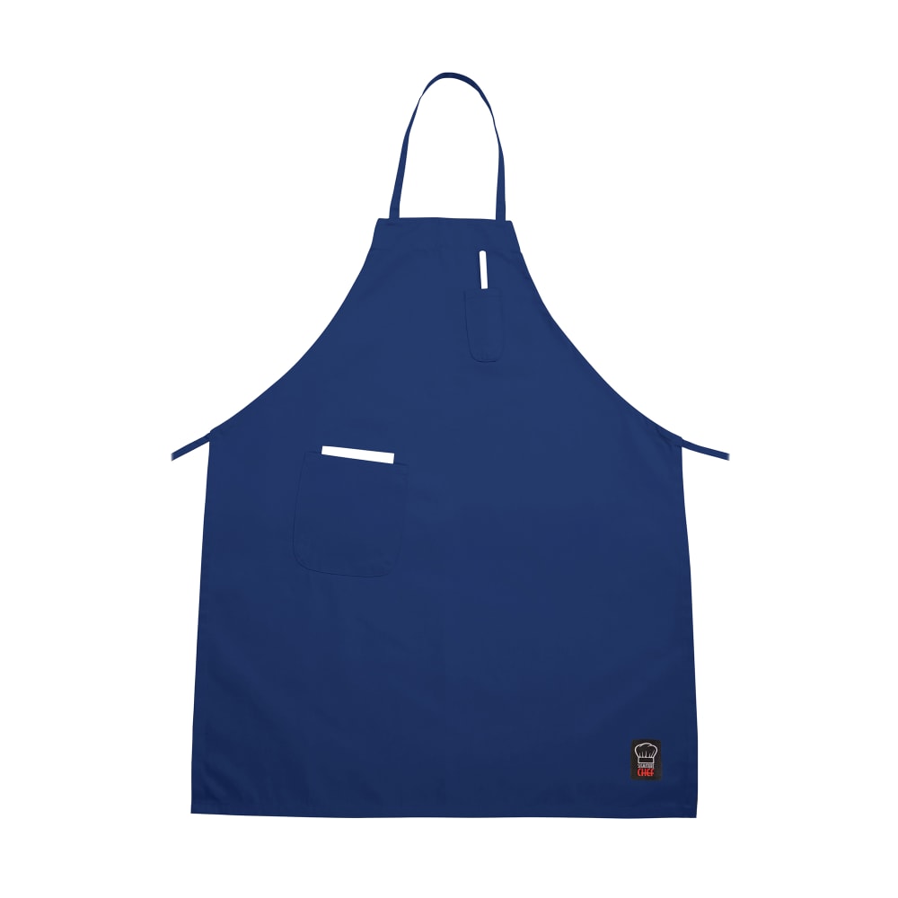 080-BAPBL Bib Apron - 33" x 26", Poly-Cotton, Blue