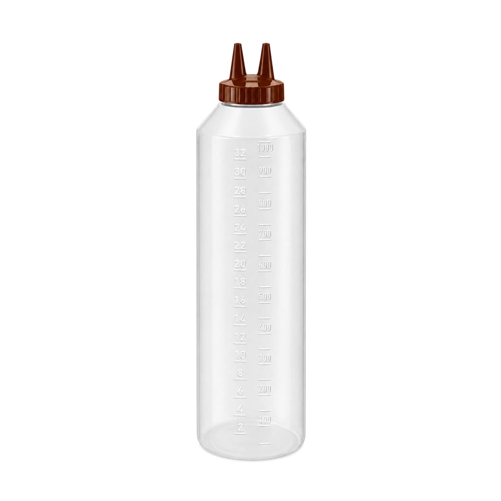 175-22321301 32 oz Twin Tip Squeeze Bottle - Clear with Brown Cap