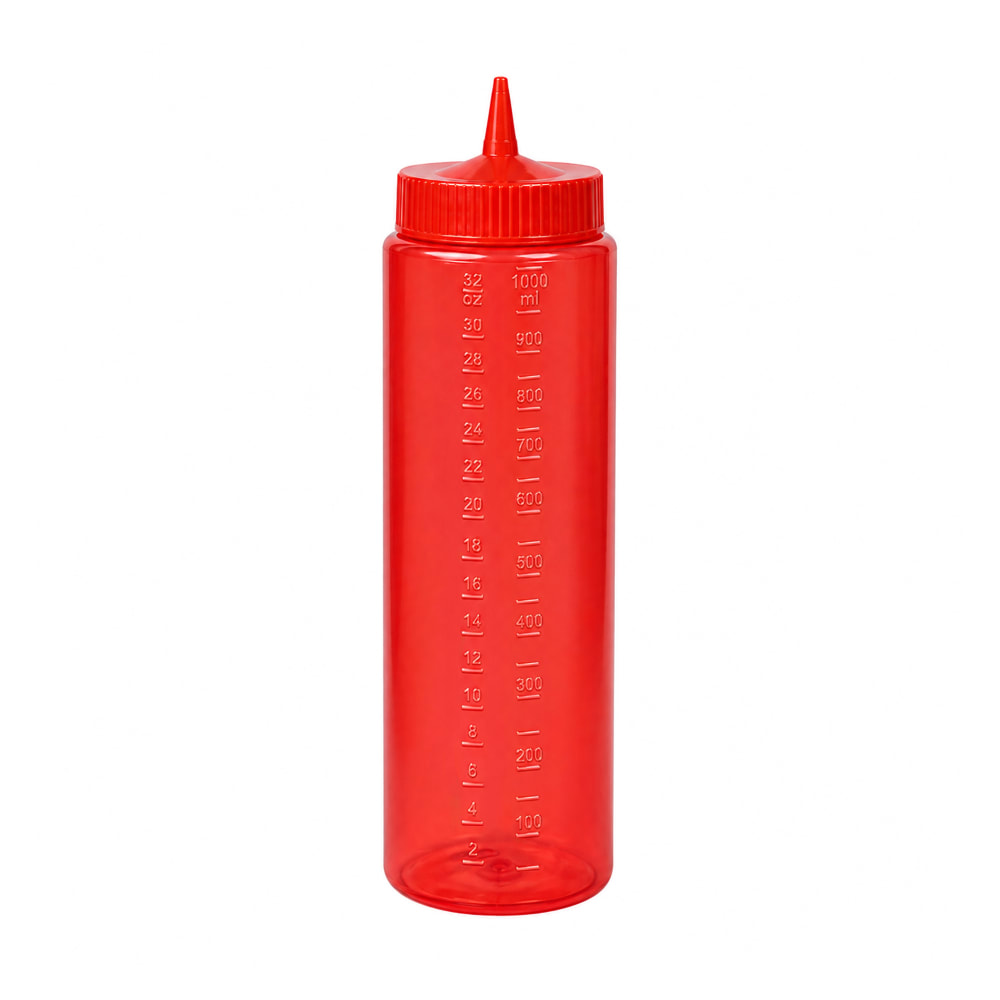 175-493202 32 oz Squeeze Bottle Dispenser - Wide Mouth, Red with Red Cap