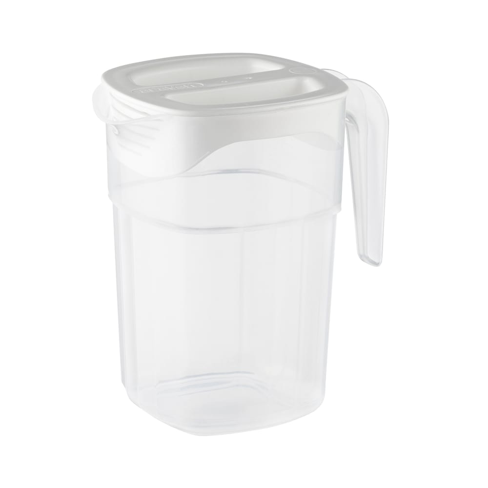 028-11402 47 oz Plastic Pitcher w/ White Lid, Clear