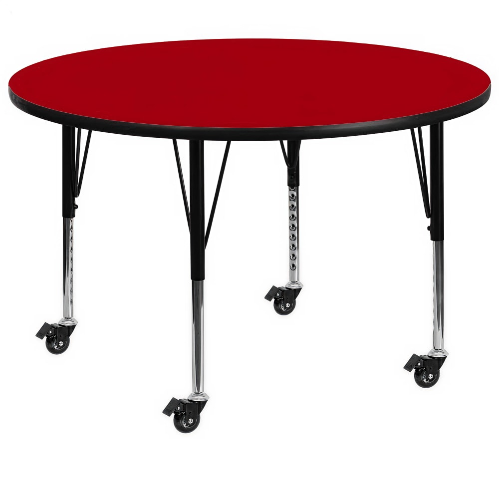 916-XA60RREDTPCAS 60" Round Mobile Activity Table - Laminate Top, Red