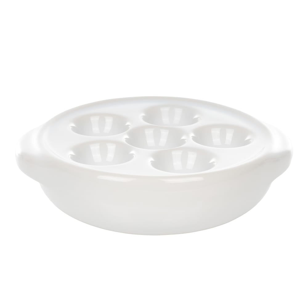 158-744041 5 3/10" Round Escargot Plate - 6 Holes, Ceramic, White