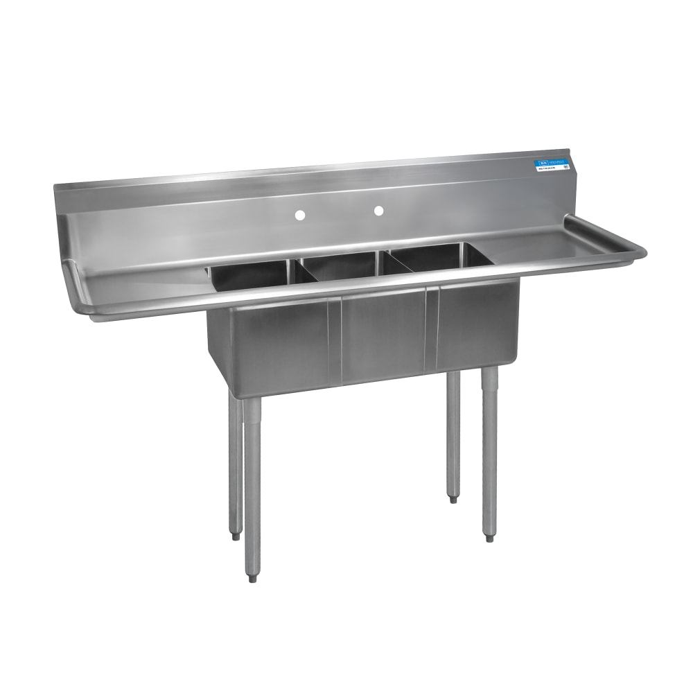 956-BKS312201212TS 60" 3 Compartment Sink w/ 12"L x 20"W Bowls, 12" Deep