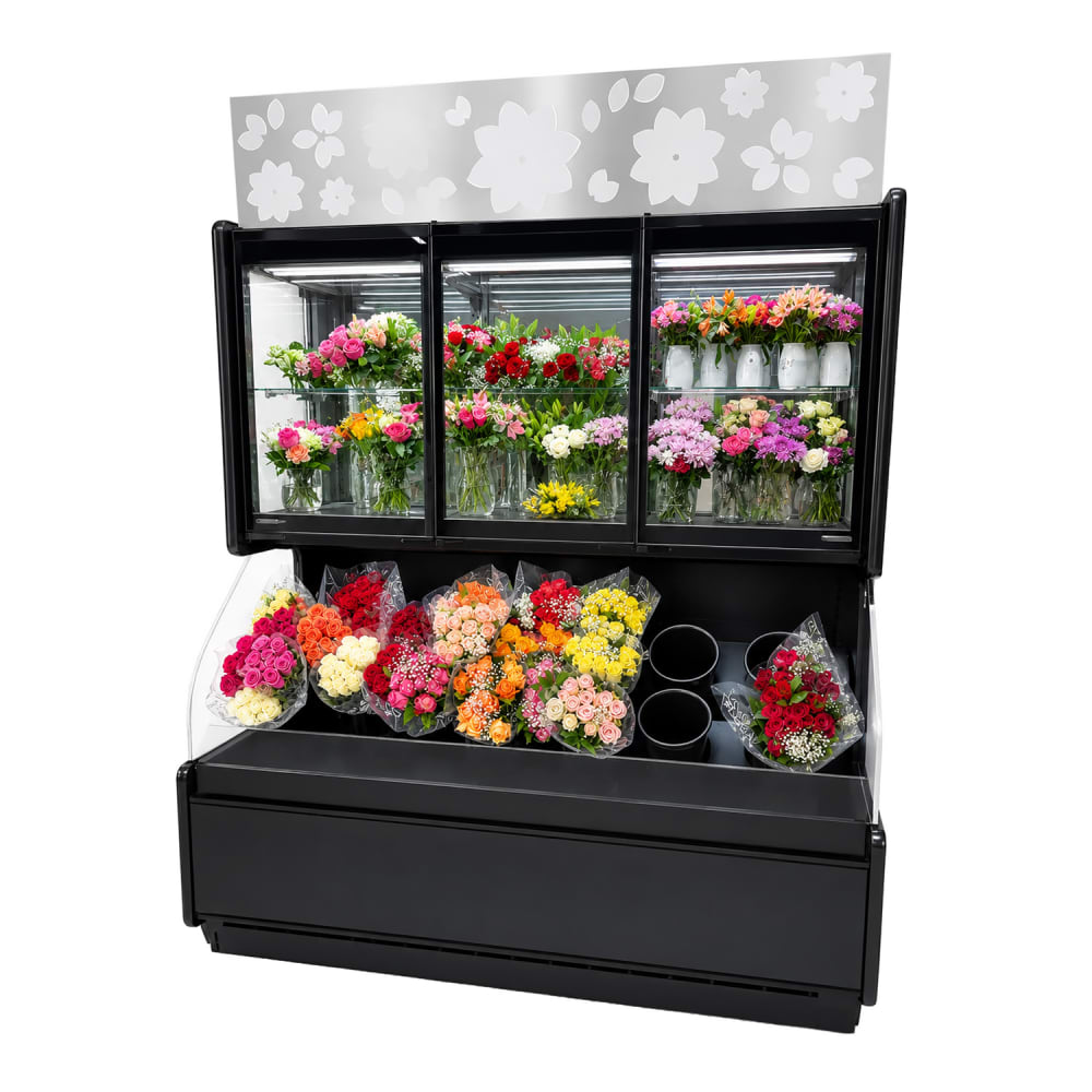 529-FC3DR Allure® 3 Section Floral Cooler w/ Swinging Door - Black, 110-120v