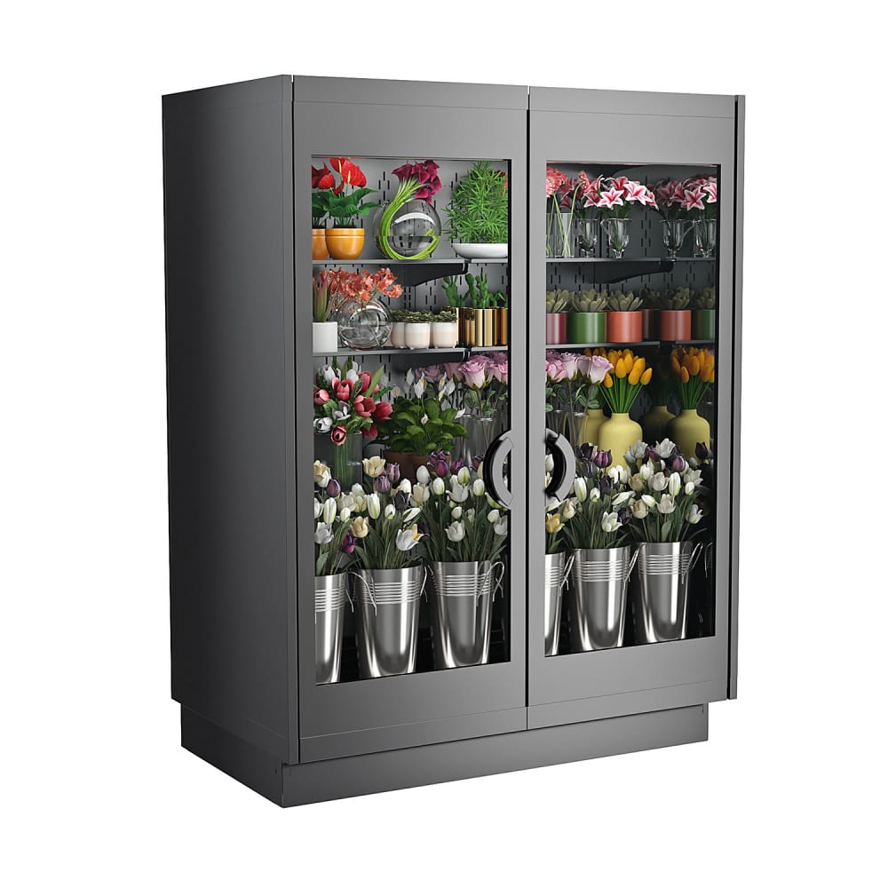529-F2 Allure® 2 Section Floral Cooler w/ Swinging Door - Black, 110-120v