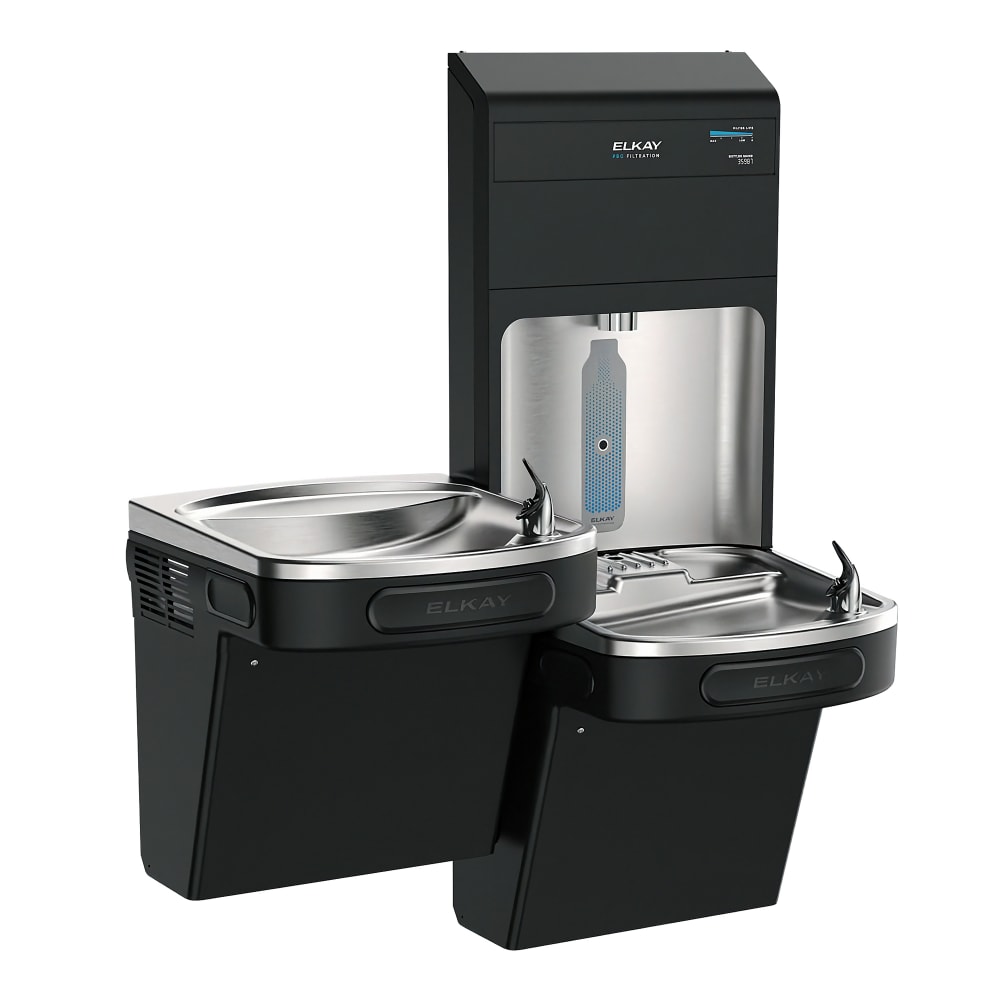 189-LZSTL8WSBPRO Wall Mount Bi Level Bottle Filling Station w/ Drinking Fountain - Refrigerated,...