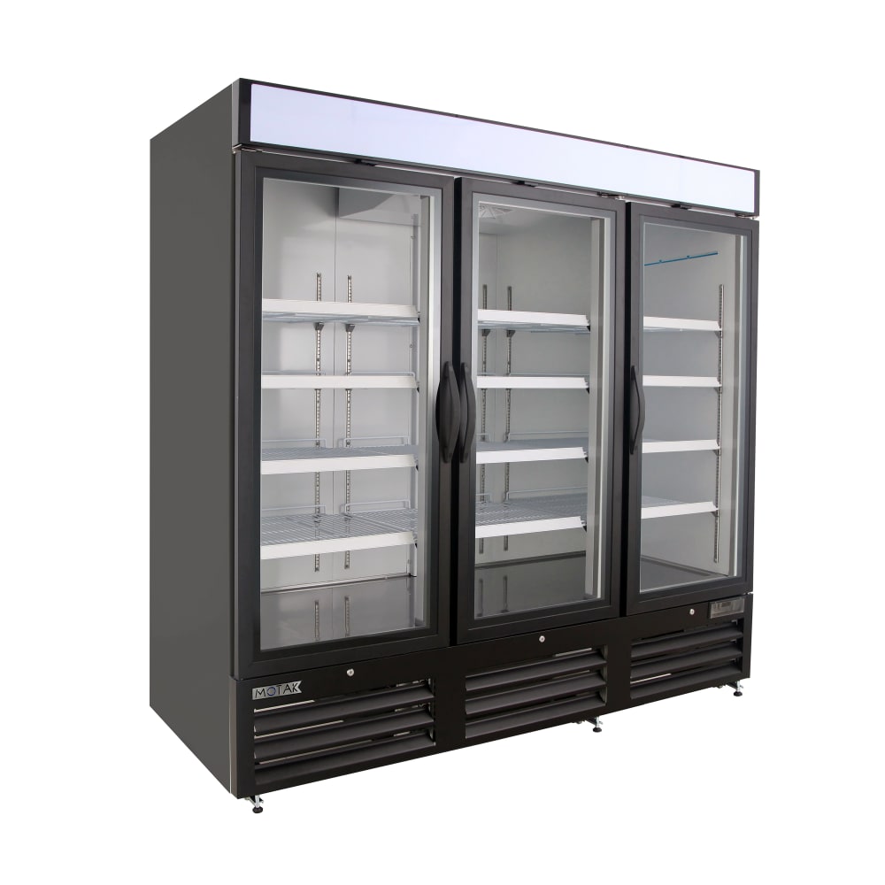 394-MGDM3DR72A 81" Three Section Glass Door Merchandiser - (3) Left/Right Hinge Doors, Black...