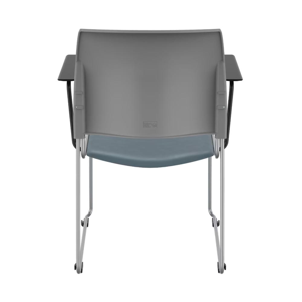 955-87421202A Dining Chair w/ Solid Back and Blue Vinyl Seat - Steel, Silver
