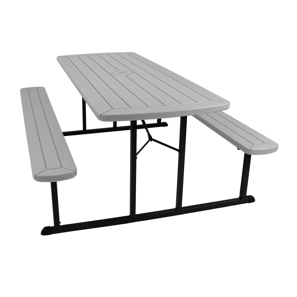 955-BMPT3072BK02 Rectangular Folding Picnic Table & (2) Bench Seats - 72" x 57", Gr...