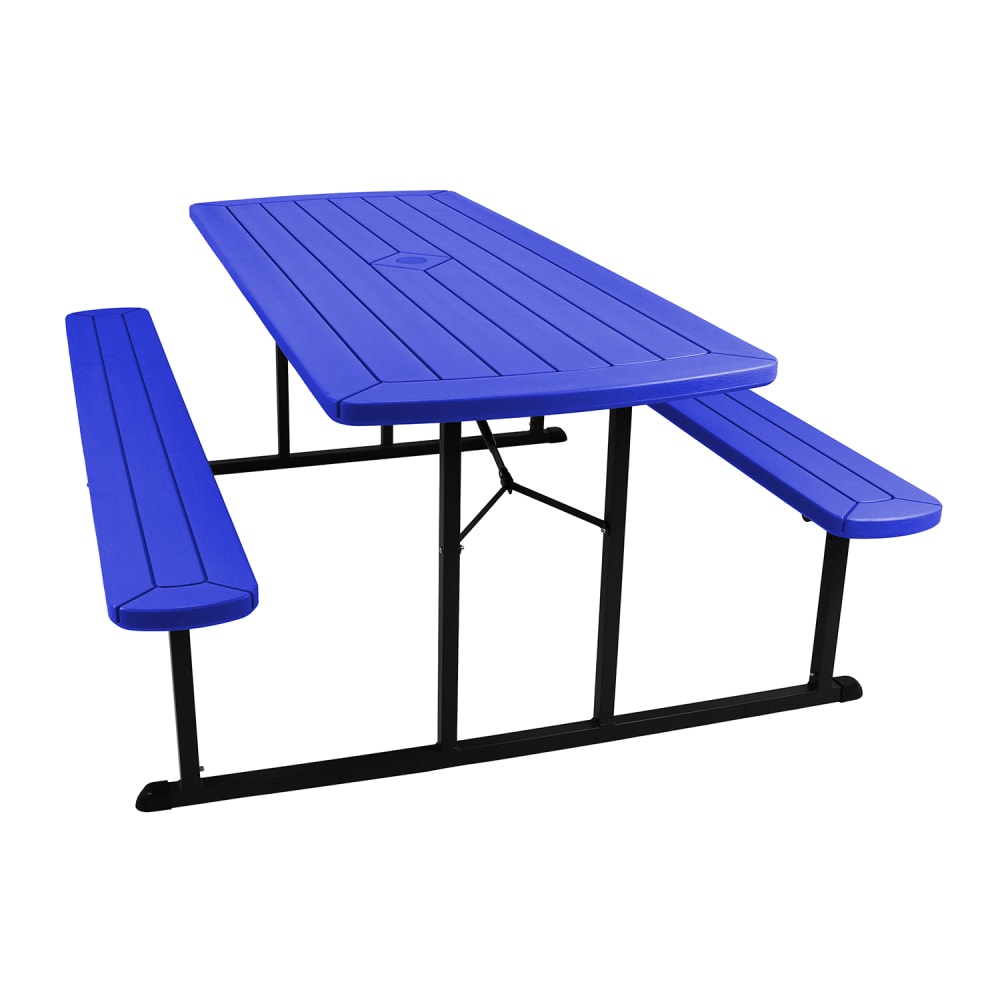 955-BMPT3072BK04 Rectangular Folding Picnic Table & (2) Bench Seats - 72" x 57", Bl...