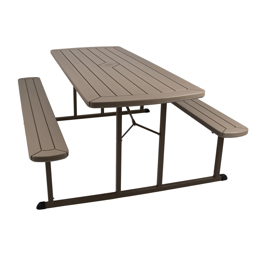 955-BMPT3072BR03 Rectangular Folding Picnic Table & (2) Bench Seats - 72" x 57", Br...