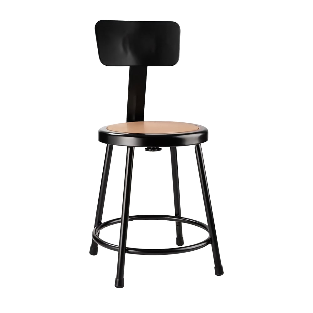 955-6218B10KD Round Stool w/ Solid Back & Masonite Board Seat, Black
