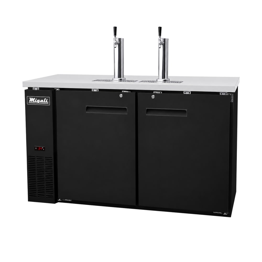 338-CDD602HC 60 3/4" Kegerator Beer Dispenser w/ 2 Keg Capacity - 2 Columns, Black, 115v