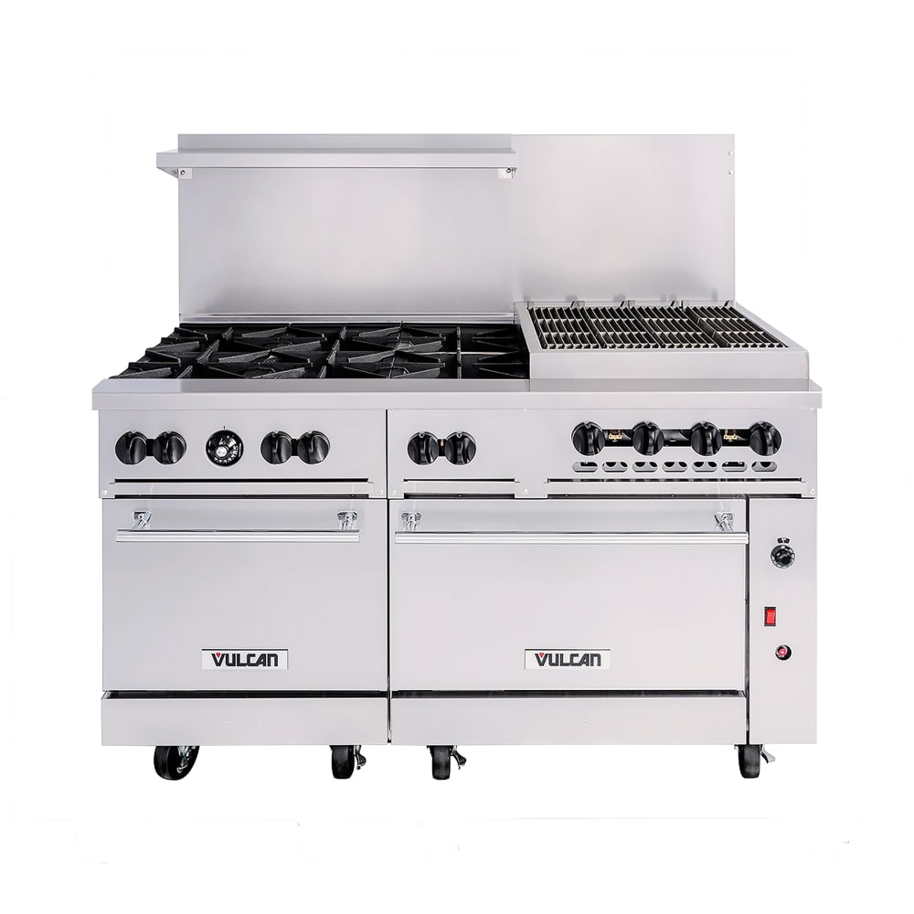 207-60SS6B24CBN 60" 6 Burner Gas Range w/ Charbroiler & (2) Standard Ovens, Natural Gas