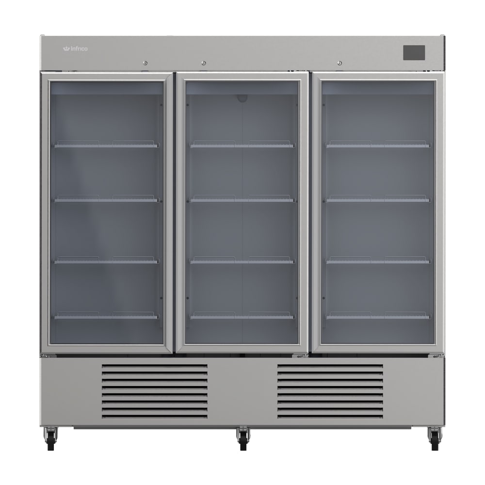 746-IRRAN67CR 82" Three Section Reach In Refrigerator, 3 Left/Right Hinge Glass Doors, 115v