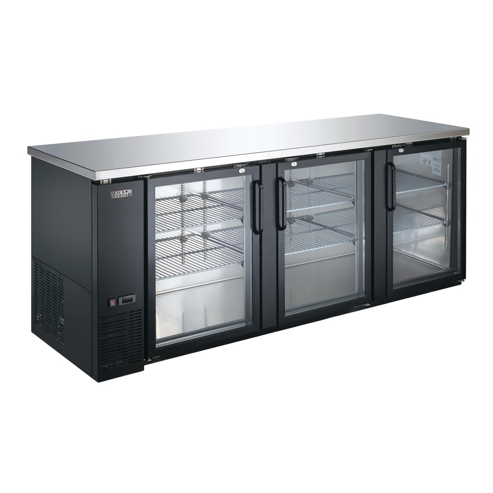 407-USBB9028G 90" Bar Refrigerator - 3 Swinging Glass Doors, Black, 115v