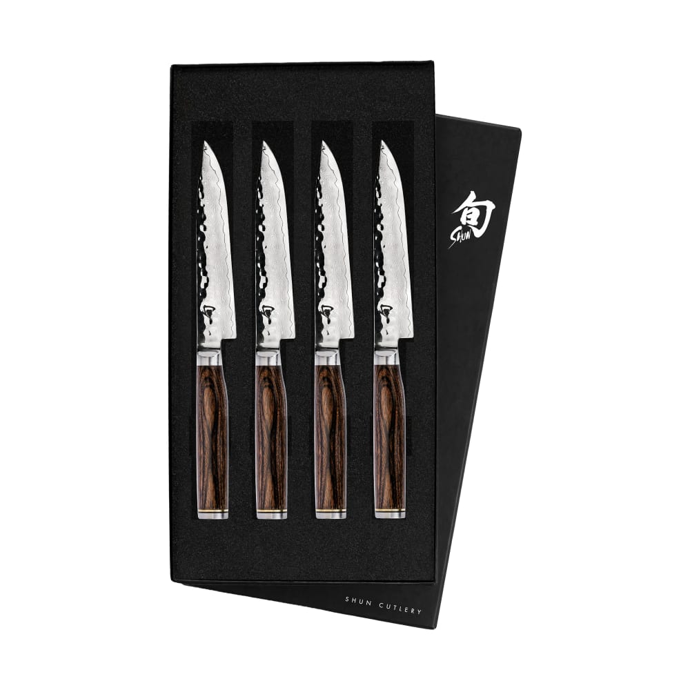 194-TDMS0400 4 Piece Steak Set, 5" Damascus-Hammered Blade, Gift Box