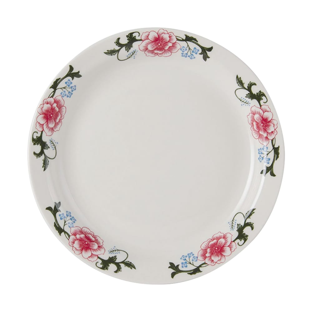 424-LCA0909 9" Round decorated Plate - China, Eggshell/Western Rose