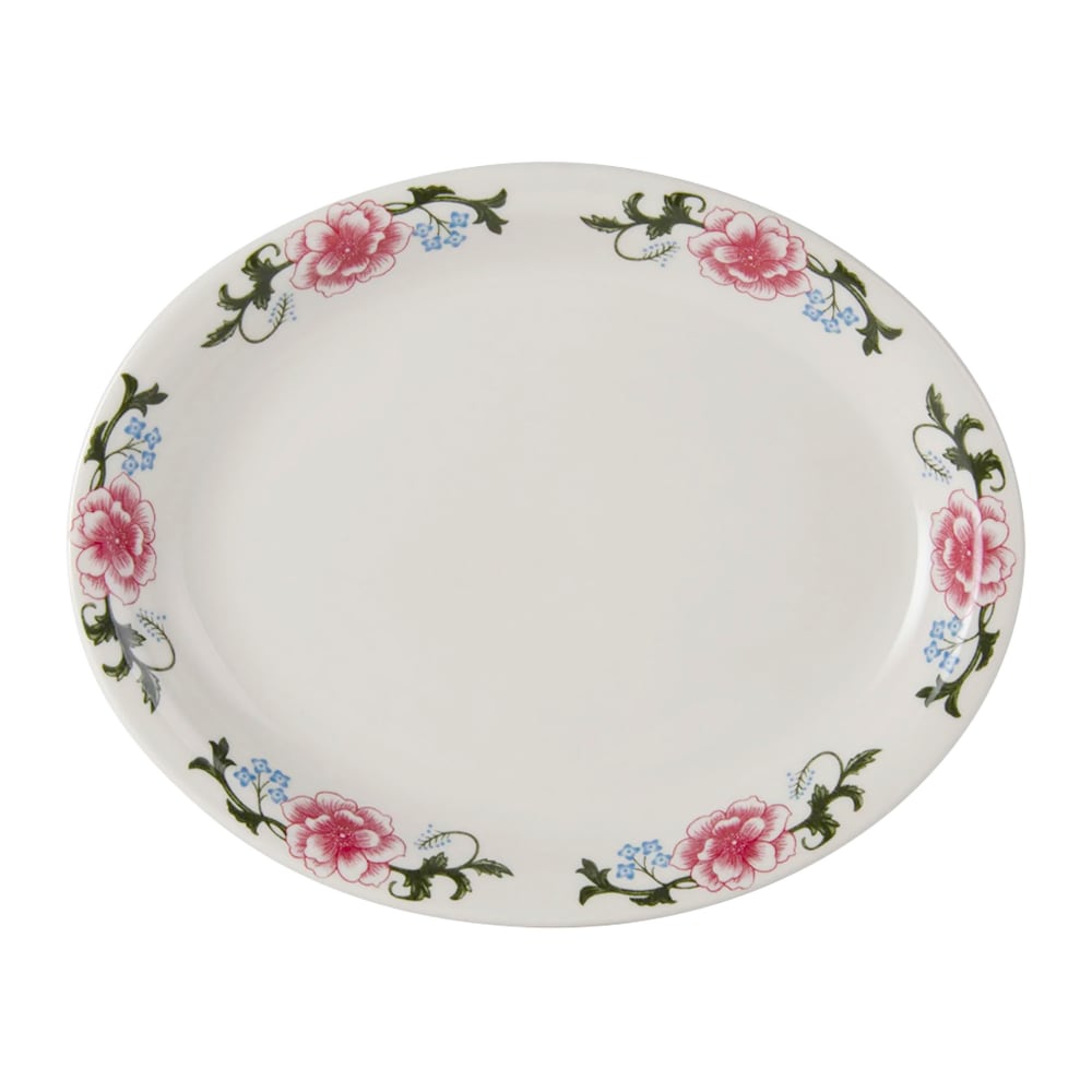 424-LCH113 11 3/8" x 9" Oval decorated Platter - China, Eggshell/Western Rose
