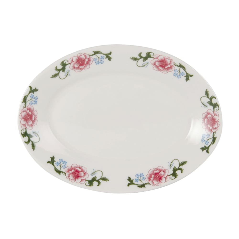 424-LRH0939 9 3/8" x 6 3/4" Oval decorated Platter - China, Eggshell/Western Rose
