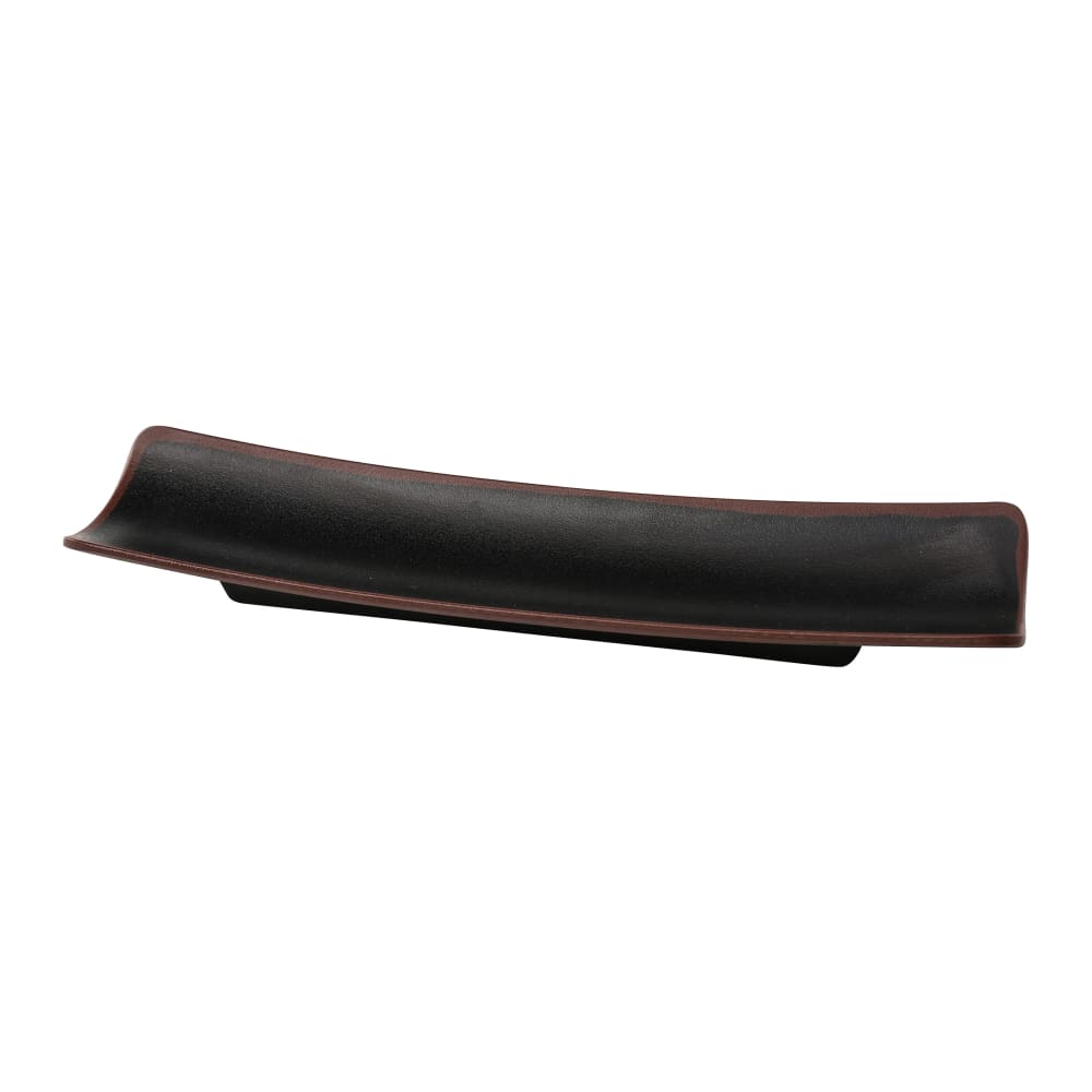 614-NA414BK Rectangular Nature Art Sushi Tray - 12 7/8" x 3 1/2", Melamine, Black/Brown