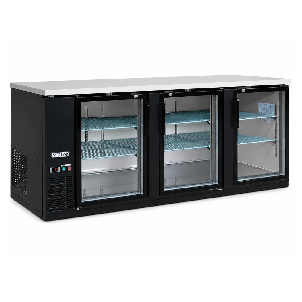 394-MBB3D90GA 90 3/8" Bar Refrigerator - 3 Swinging Glass Doors, Black, 115v