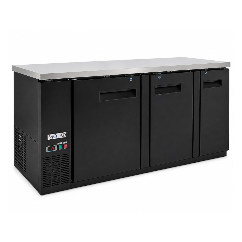 394-MBB3D90A 90 3/8" Bar Refrigerator - 3 Swinging Solid Doors, Black, 115v